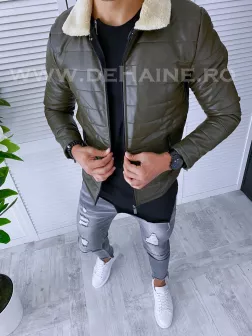 Geaca barbati kaki piele ecologica B2801 D1-4